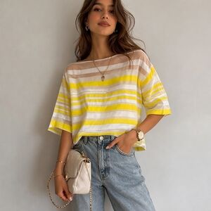 Un Hotel Dutch Design, Size Small, Yellow and White Stripes, 45% Cotton